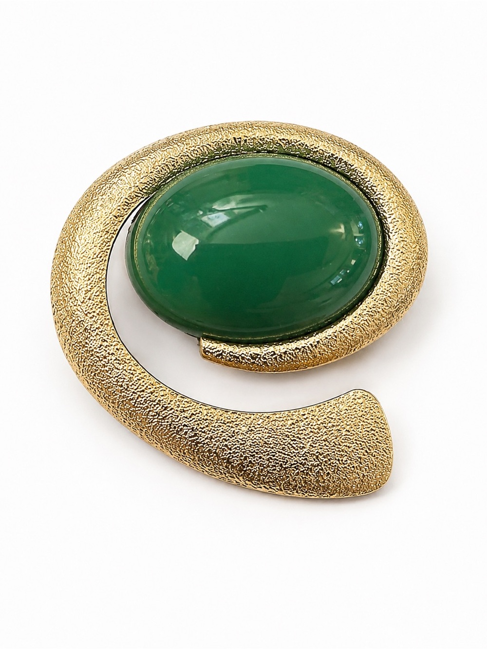New‎ Statement Brooch Gold Tone Green Cabochon Modern Abstract Swirl Pin